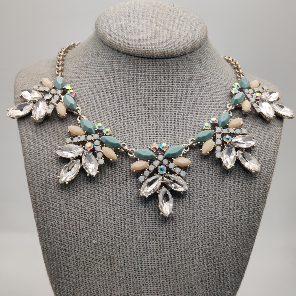 LOFT Elegant Rhinestone Bib Silvertone Statement Necklace 16" Ann Taylor